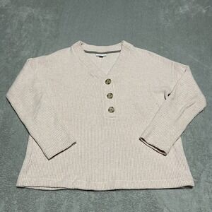 J Jill Sweater Womens Small Pink‎ Waffle Knit Pullover Henley Chunky Cozy Lounge